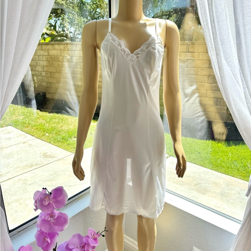 EUC White Satin Slip Dress Womens Size M Medium 34 Vintage ILGWU Union Made